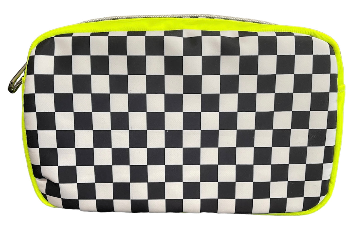 Neon Yellow/ Check NYLON Zipper Pouch – Eckoclaire