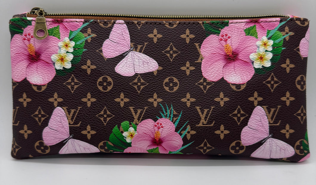 Zipper Pen Pouch Flower Monogram