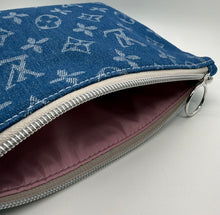 Load image into Gallery viewer, Flat Bottom Cosmetic Pouch~ Monogram Denim Fabric
