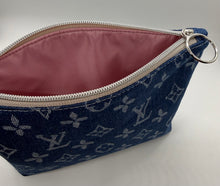 Load image into Gallery viewer, Flat Bottom Cosmetic Pouch~ Monogram Denim Fabric
