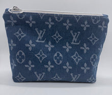 Load image into Gallery viewer, Flat Bottom Cosmetic Pouch~ Monogram Denim Fabric
