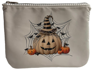 Nylon Zipper Large Pouch- Pumpkin/Web