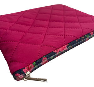 Quilted Nylon Zipper Pouch- Raspberry