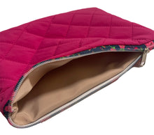 Load image into Gallery viewer, Quilted Nylon Zipper Pouch- Raspberry
