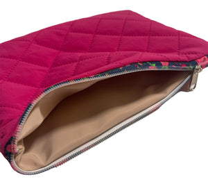 Quilted Nylon Zipper Pouch- Raspberry