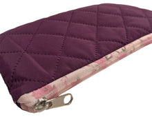 Load image into Gallery viewer, Quilted Nylon Zipper Pen Pouch- Plum
