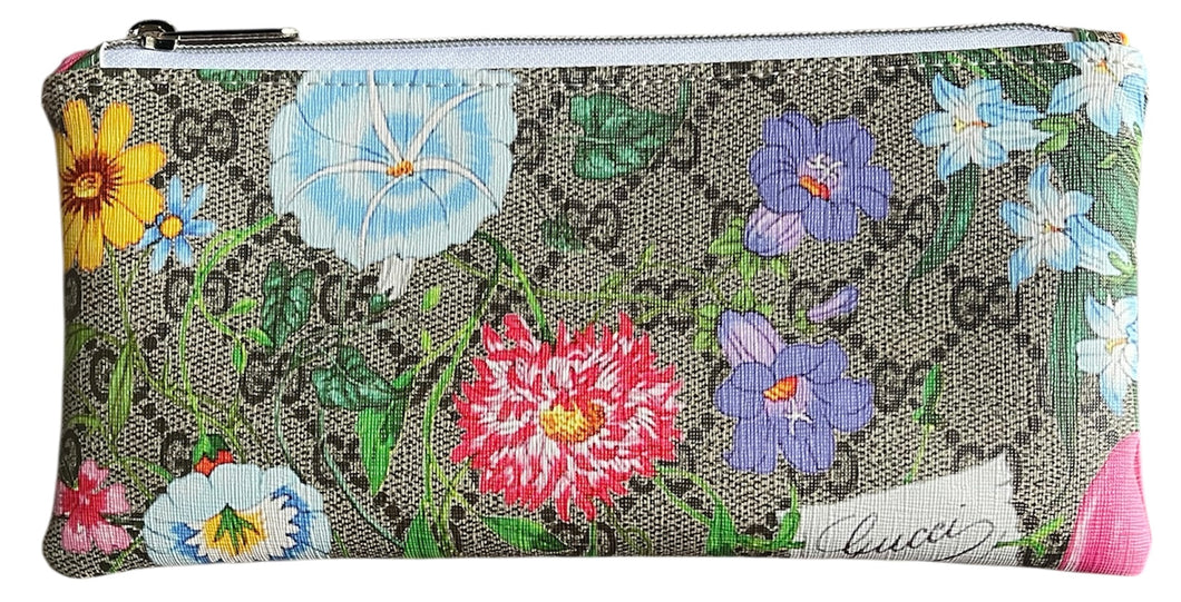 Floral GG Faux Leather Zipper Pen Pouch